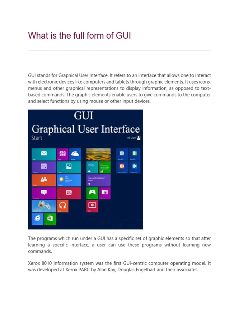 What is the Full Form of GUI | PDF | Graphical User Interfaces | Human ...