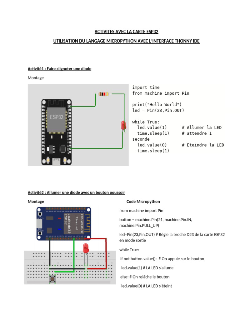 Activités ESP32 avec MicroPython | PDF | Composants électriques ...