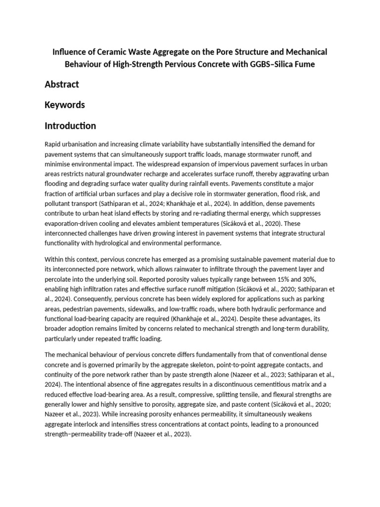 Ceramic Waste in Pervious Concrete Performance | PDF | Concrete | Cement