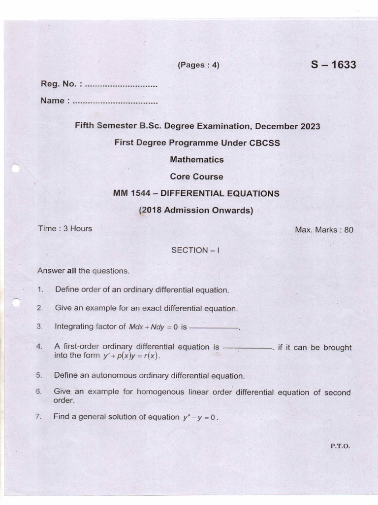 Differential Equations MM 1544 S-1633 | PDF