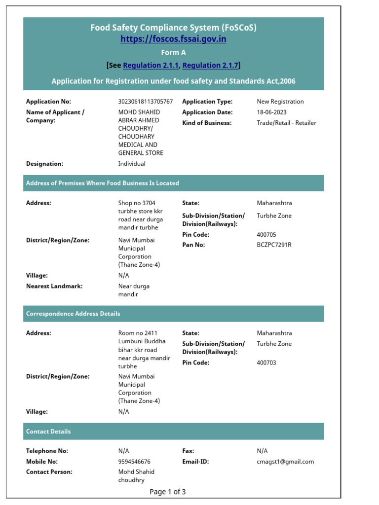 Food Safety Registration Application Form | PDF