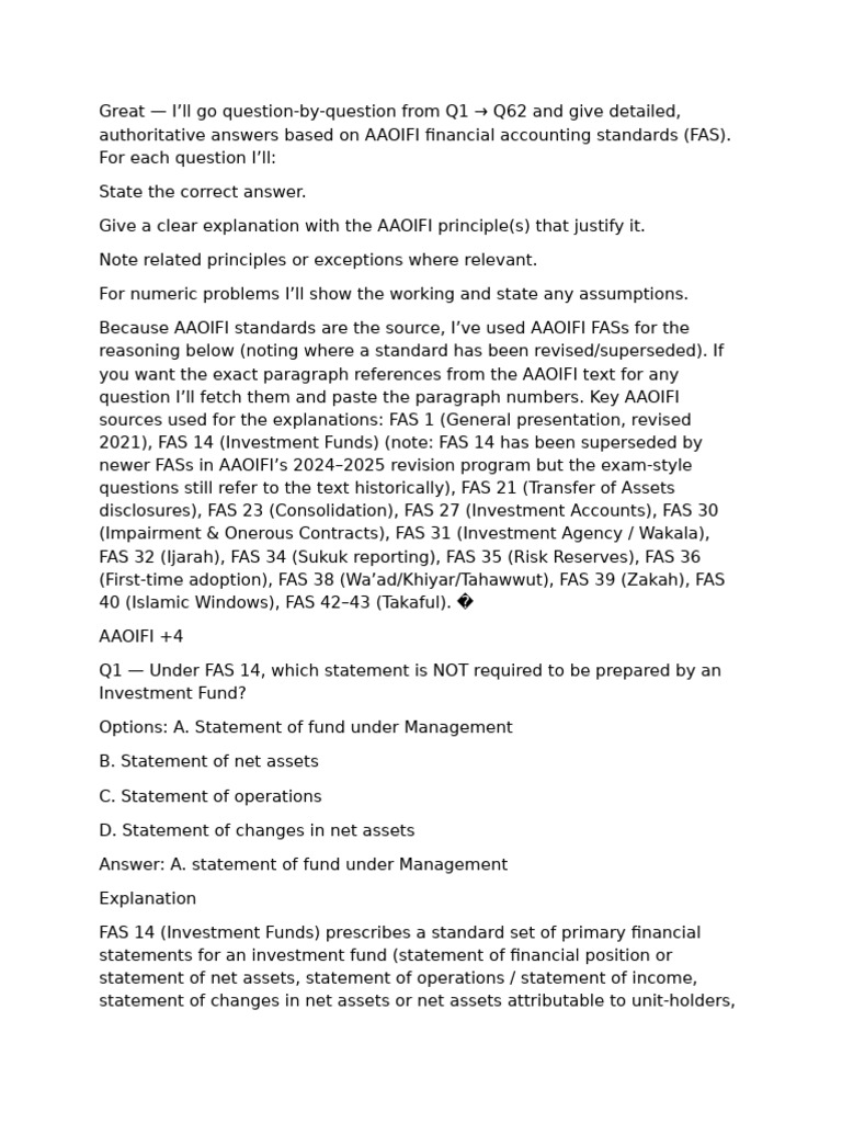 AAOIFI FAS Q&A: Detailed Explanations | PDF | Lease | Fair Value