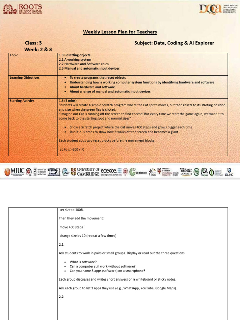 Weekly Lesson Plan: Data & Coding Basics | PDF | Input/Output ...