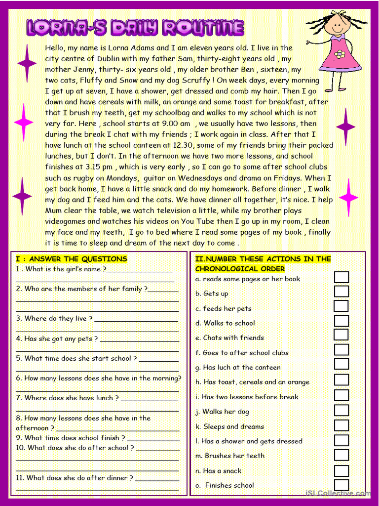 Lorna's Daily Routine + 5 Present Simple Exercises | PDF