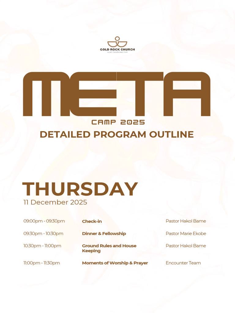 mETA Camp 2025 Schedule Overview | PDF | Christian Worship And Liturgy ...