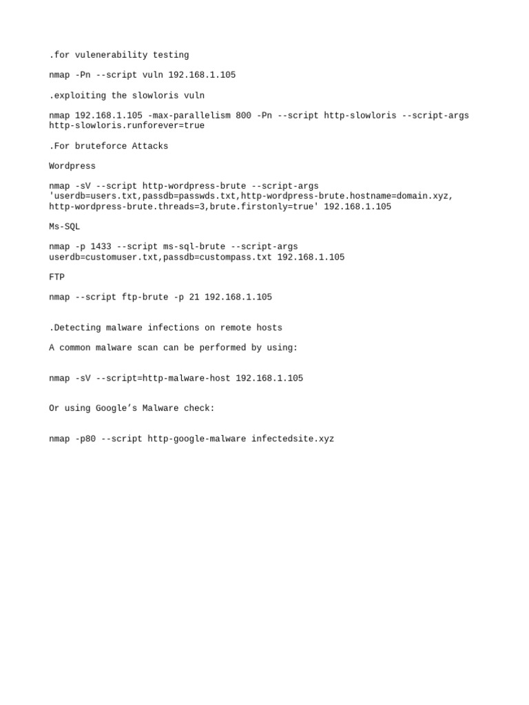 Nmap Vulnerability Testing Techniques | PDF