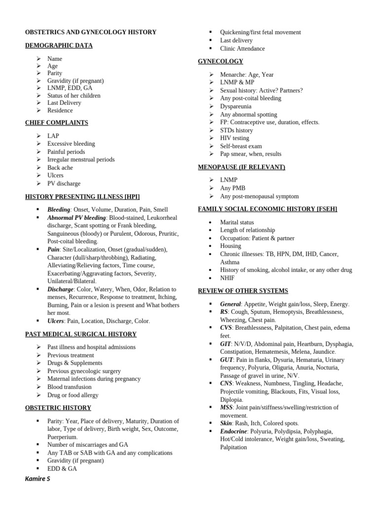 OBSTETRICS AND GYNECOLOGY HISTORY | PDF | Abdomen | Menopause