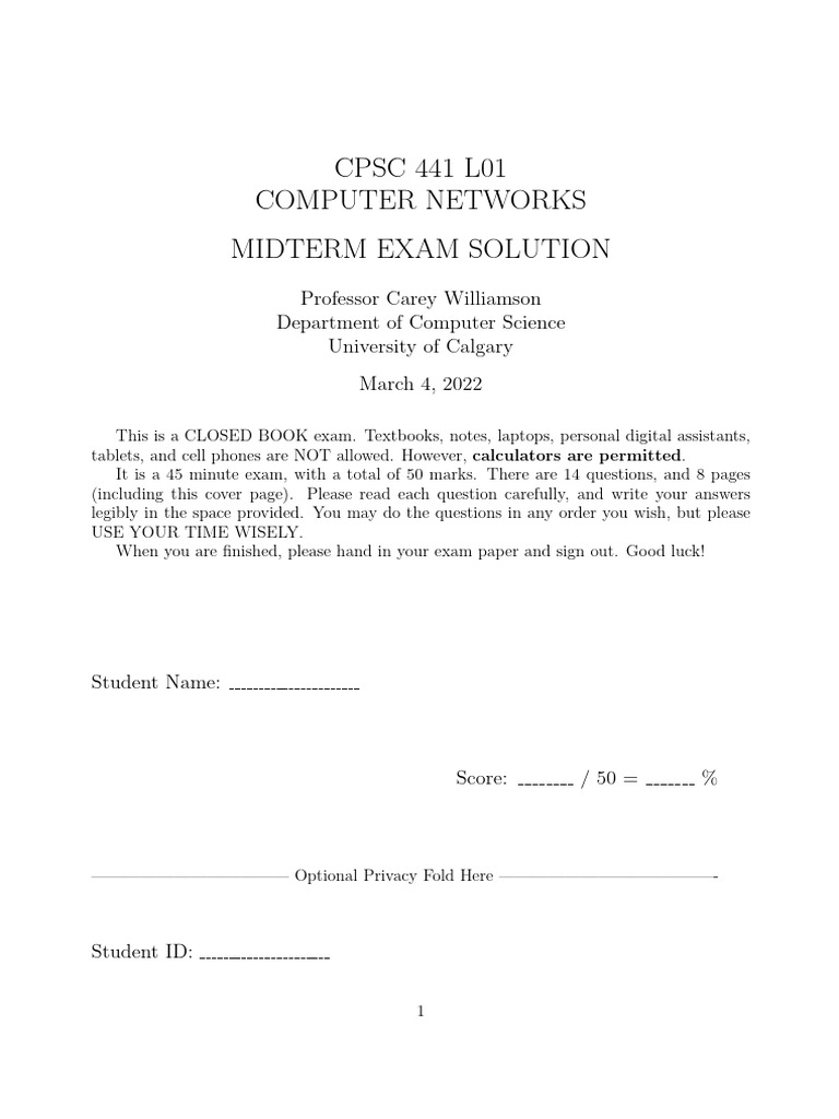 Midterm Solution | PDF | Transmission Control Protocol | Computer Network