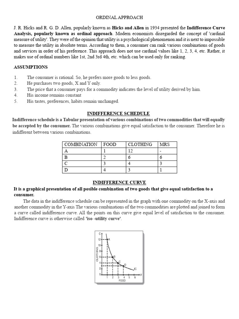 Ordinal Approach: Indifference Curves Explained | PDF | Utility | Consumers
