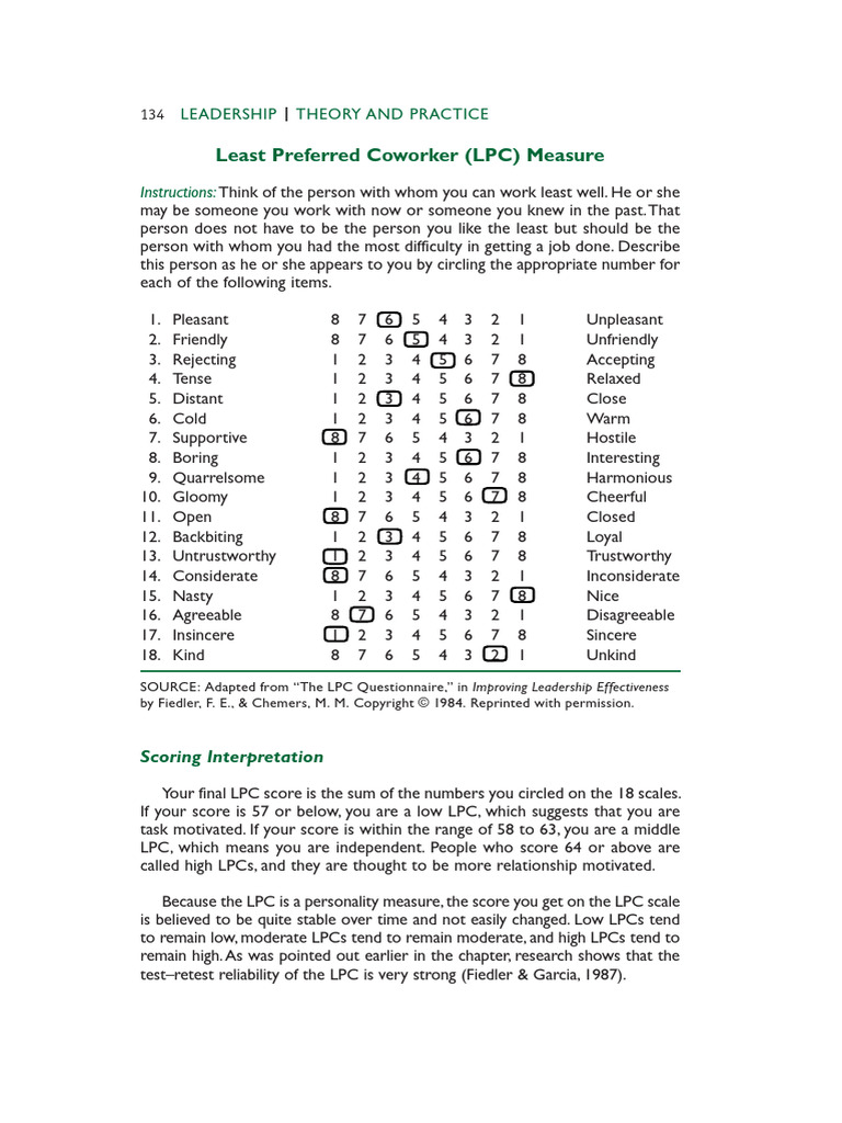 Northouse6e Ch6 ContingencyLPC Scale | PDF | Psychology | Psychological ...
