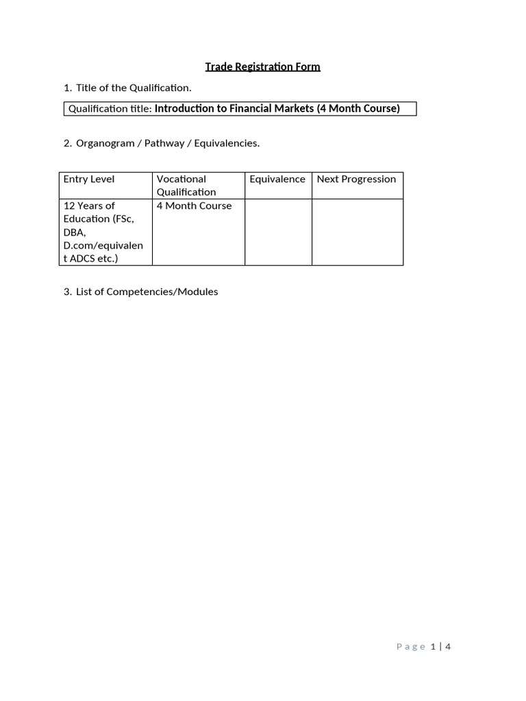 Trade Registration Form - Introduction To Financial Markets | PDF ...