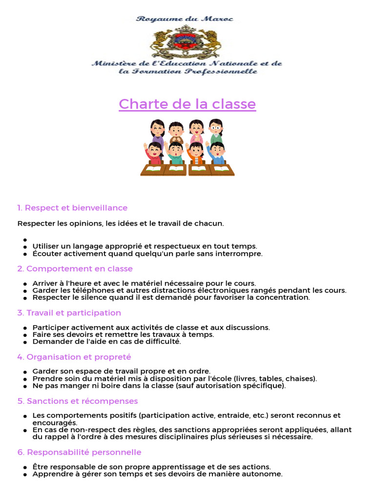 Charte de comportement en classe | PDF