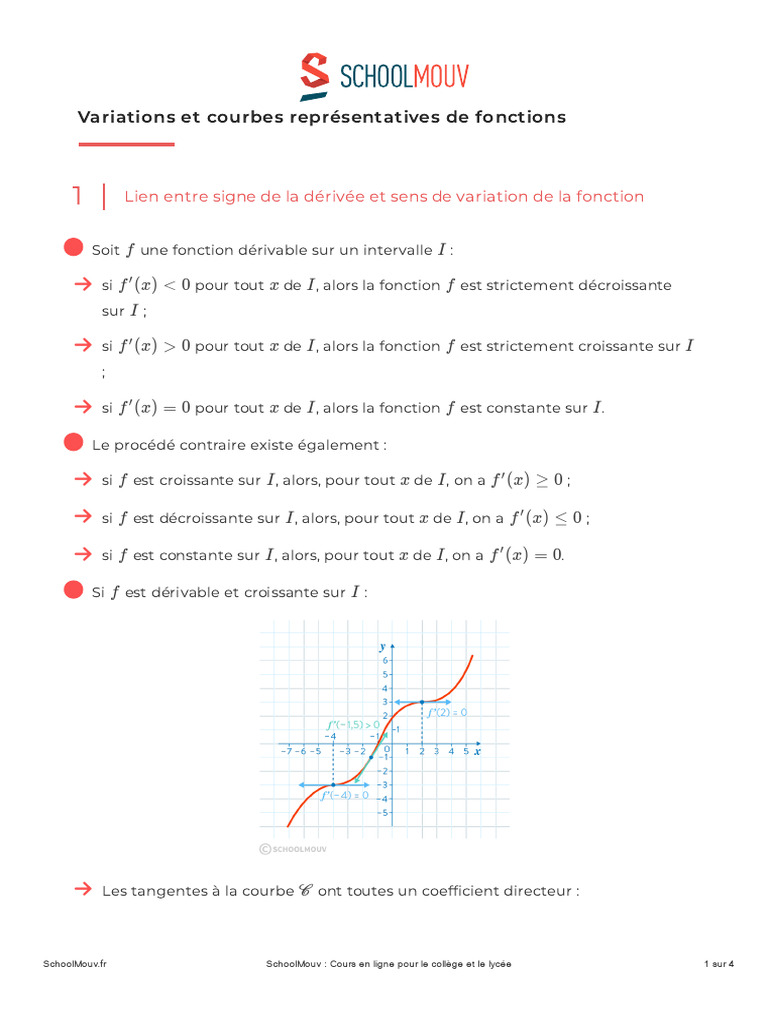 Variations et extremums de fonctions | PDF | Tangente (géométrie ...