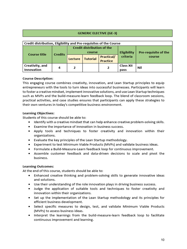 Creativity and Innovation Course Guide | PDF | Lean Startup | Startup ...