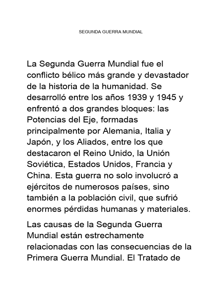 Causas y Consecuencias de la Segunda Guerra Mundial | PDF | Segunda ...
