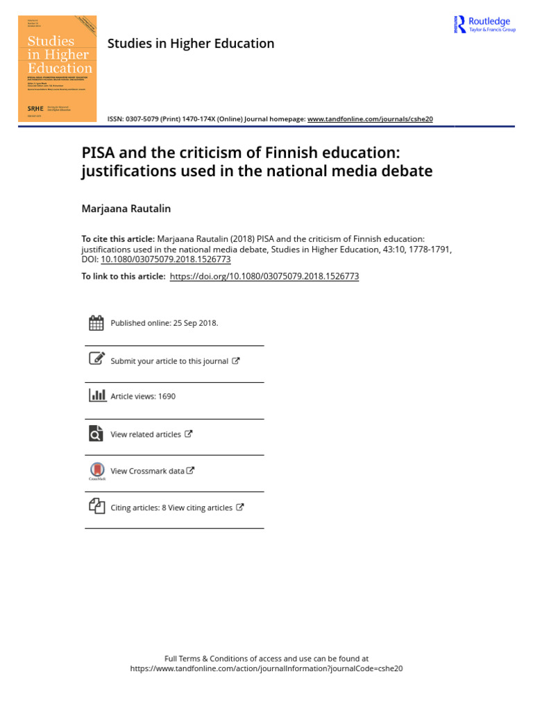 Rautalin Criticism of PISA in Finland 2018 | PDF | Programme For ...