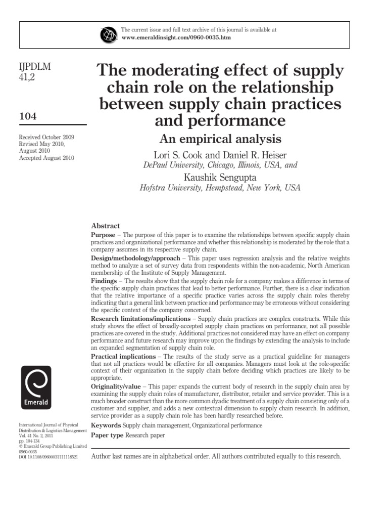 Supply Chain Role's Impact on Performance | PDF | Supply Chain ...