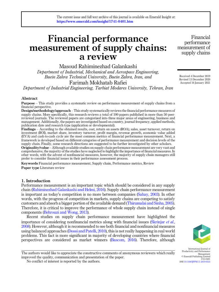 Financial Performance Measurement of Sup (1) | PDF | Supply Chain ...
