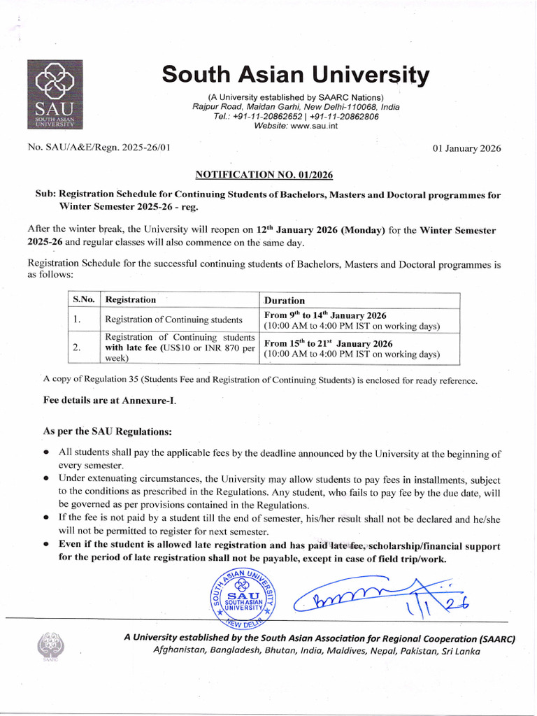 SAU Winter Semester 2025-26 Registration Guide | PDF | Master's Degree ...