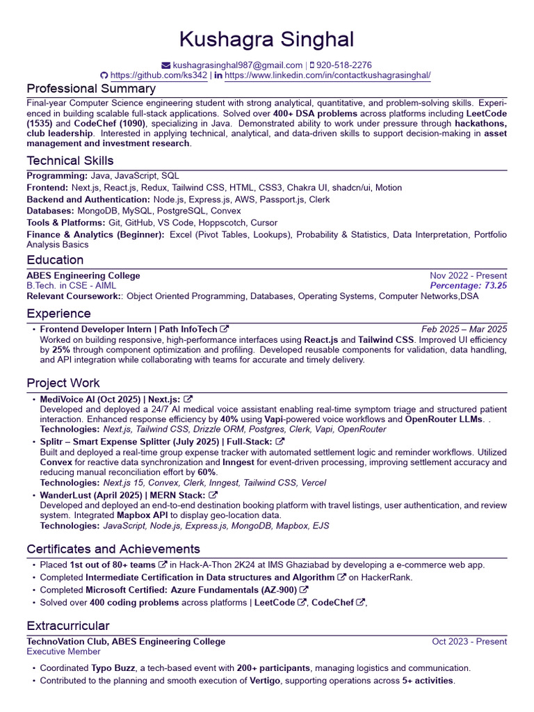 Computer Science Student Profile | PDF | Databases | Software Development