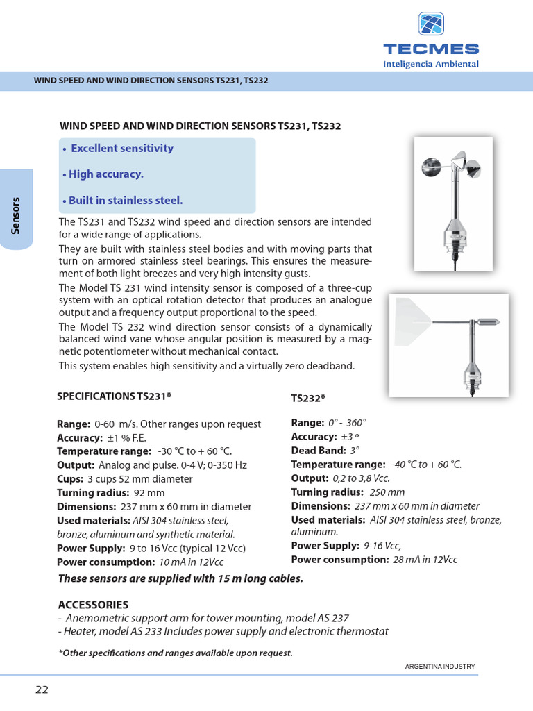 Wind Speed & Direction Sensors TS231/TS232 | PDF | Sensor | Wound