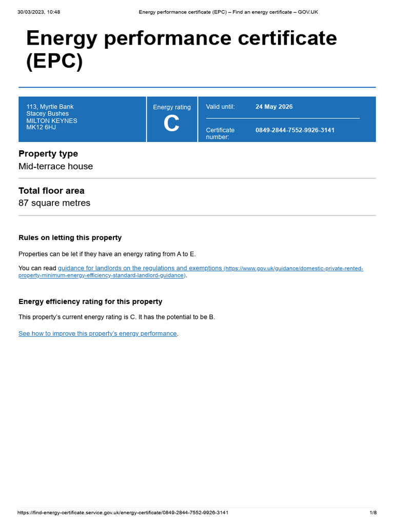 Energy Performance Certificate (EPC) – Find an Energy Certificate – GOV ...