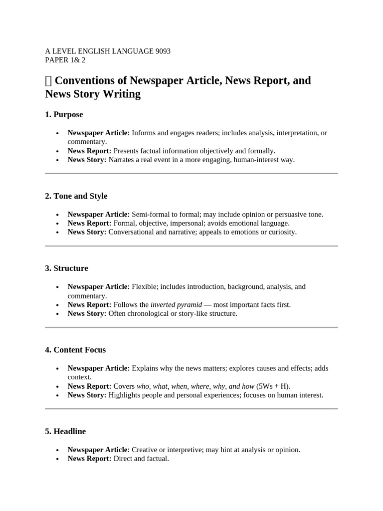 Comparison Between Newspaper Articles, News Reports and News Stories ...