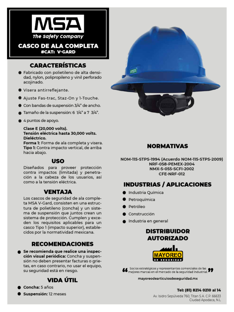 Casco de Seguridad MSA V-Gard: Protección Eléctrica | PDF