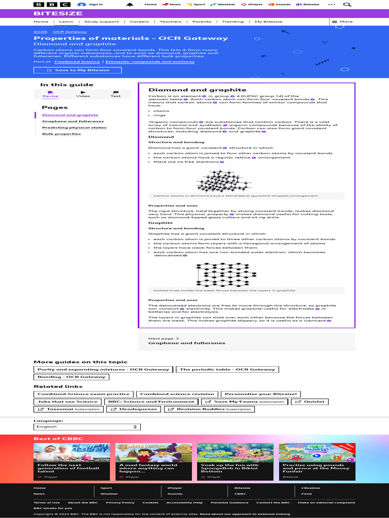 Diamond and Graphite - Properties of Materials - OCR Gateway - GCSE ...