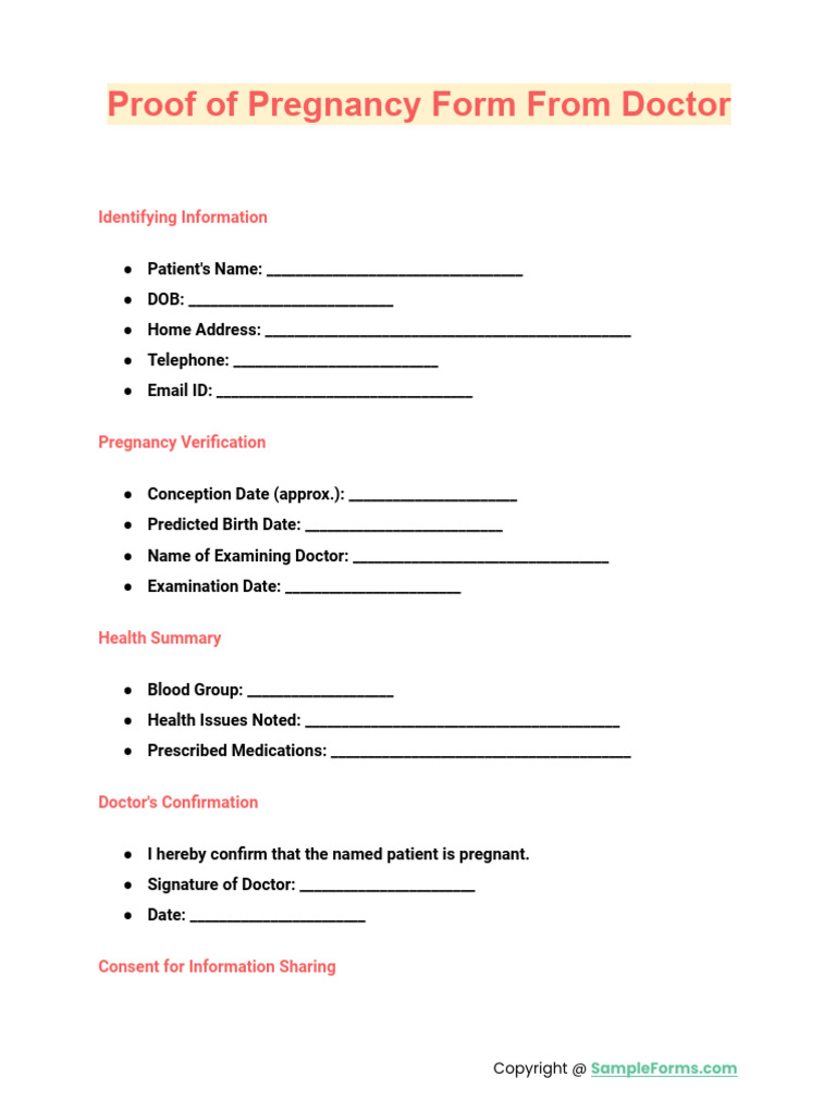 Doctor's Pregnancy Verification Form | PDF