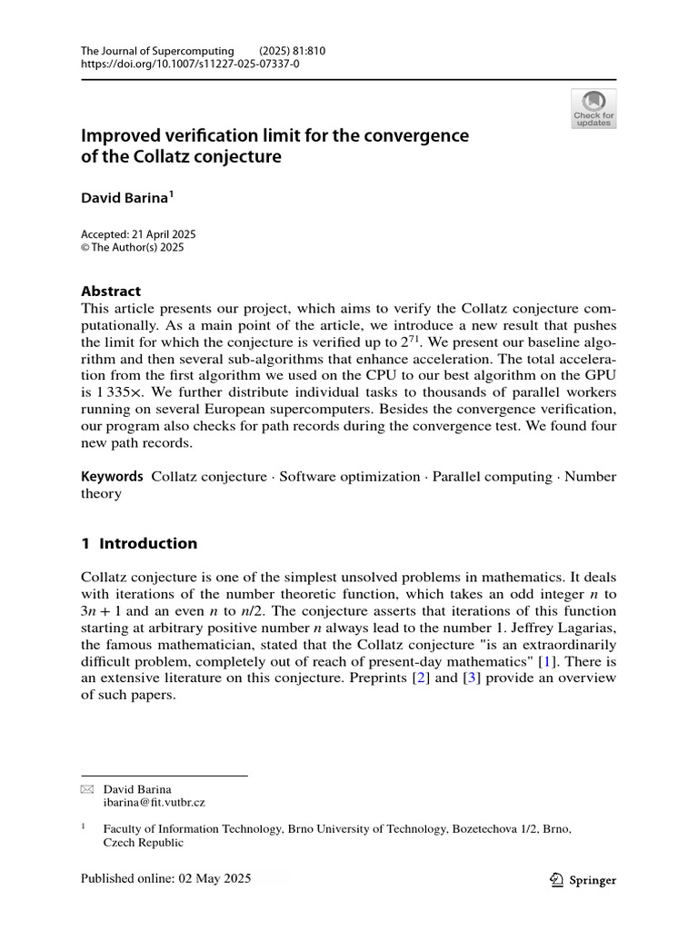 Collatz Conjecture Convergence Verified to 271 | PDF | Arithmetic ...