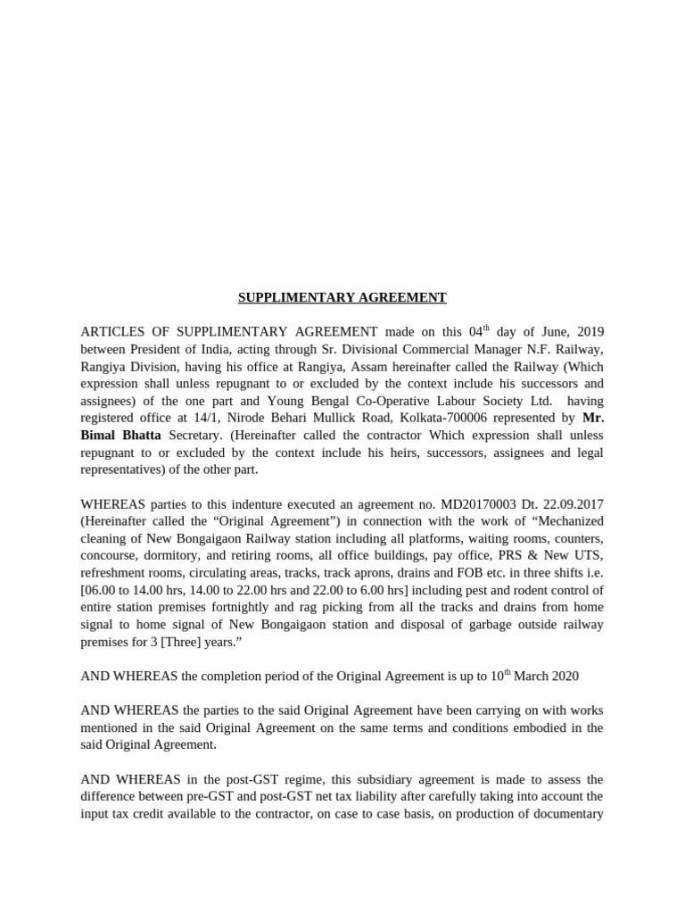 GST Impact Supplementary Agreement | PDF | Value Added Tax | Invoice