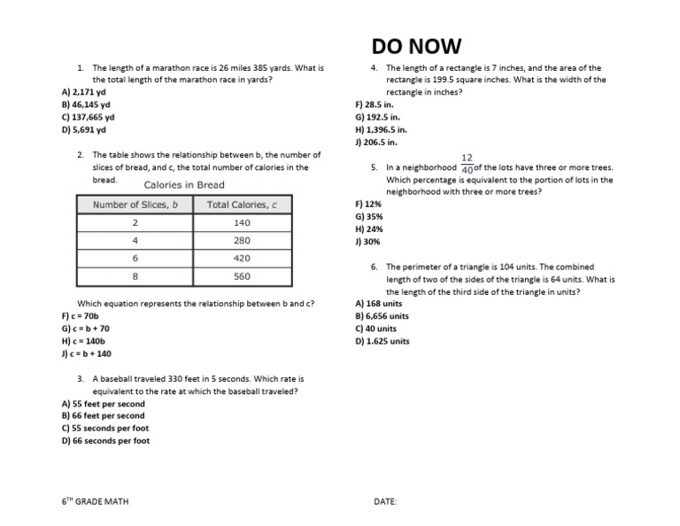Do Now 12 to 16-3 | PDF | Yard | Length