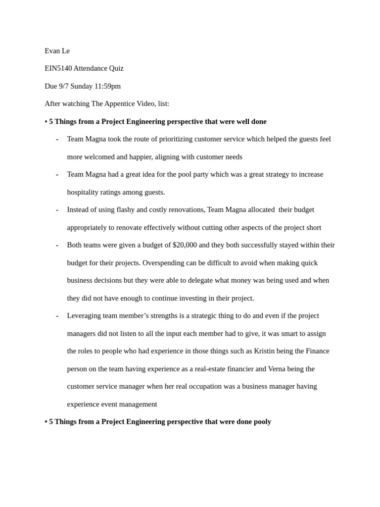 Project Engineering Insights from The Apprentice | PDF