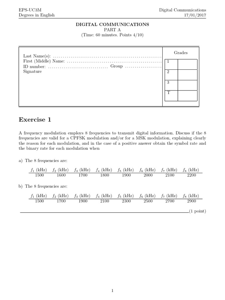 Digital Communications Exam Exercises | PDF | Bandwidth (Signal ...