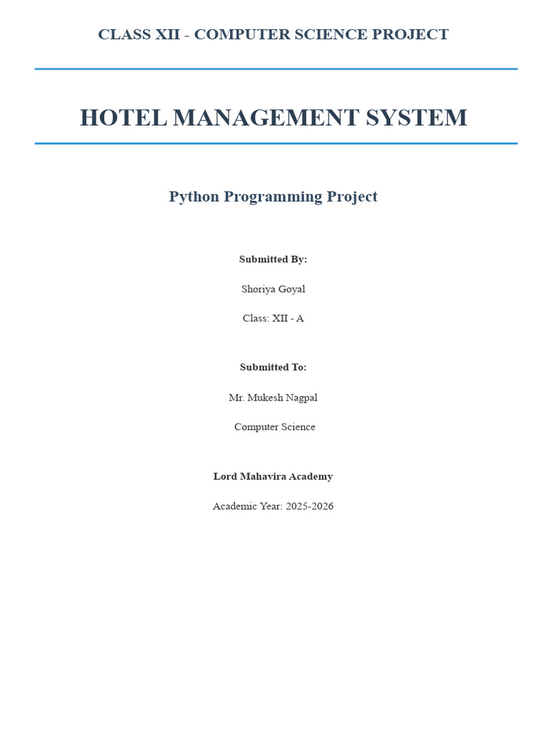 Hotel Management System Project in Python | PDF | Object Oriented ...