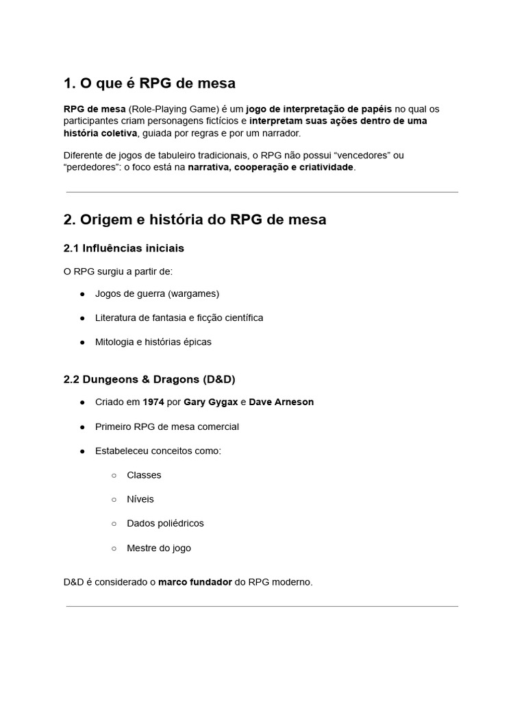 Introdução ao RPG de Mesa: História e Elementos | PDF | Jogos de RPG ...