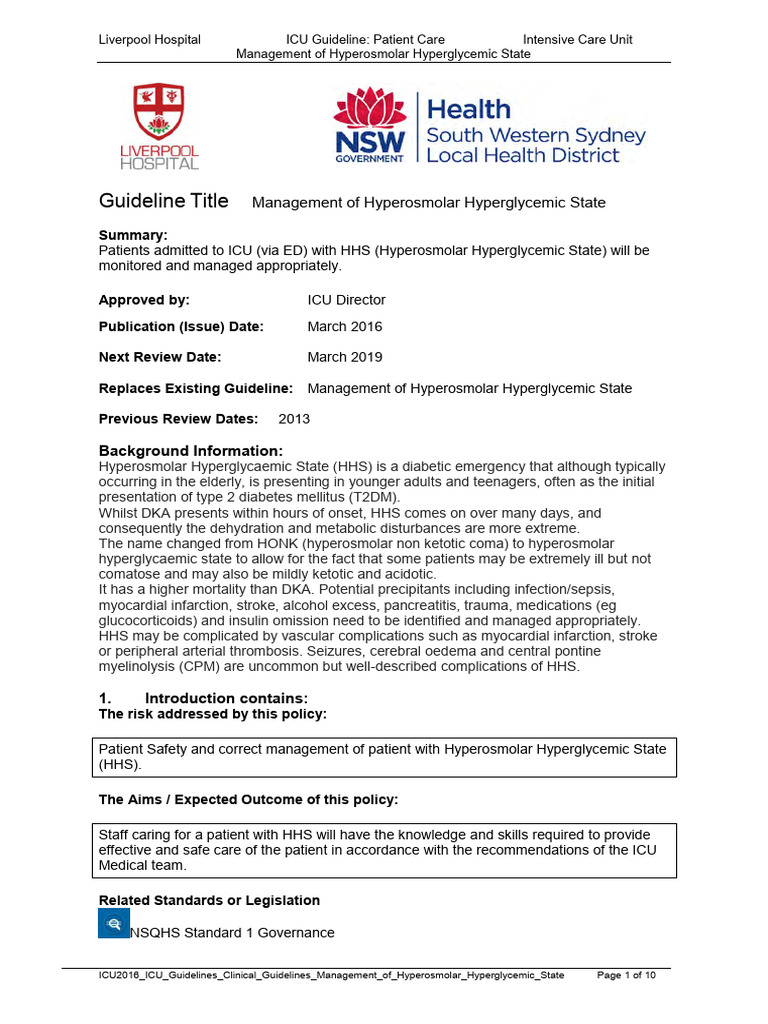 ICU Guidelines for Managing HHS | PDF | Hyperglycemia | Intravenous Therapy