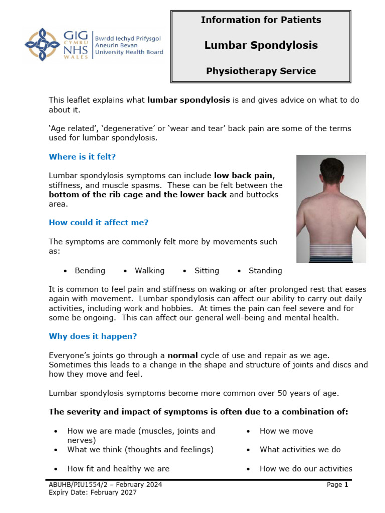 Lumbar Spondylosis - PIU1554(2 | PDF | Back Pain | Low Back Pain