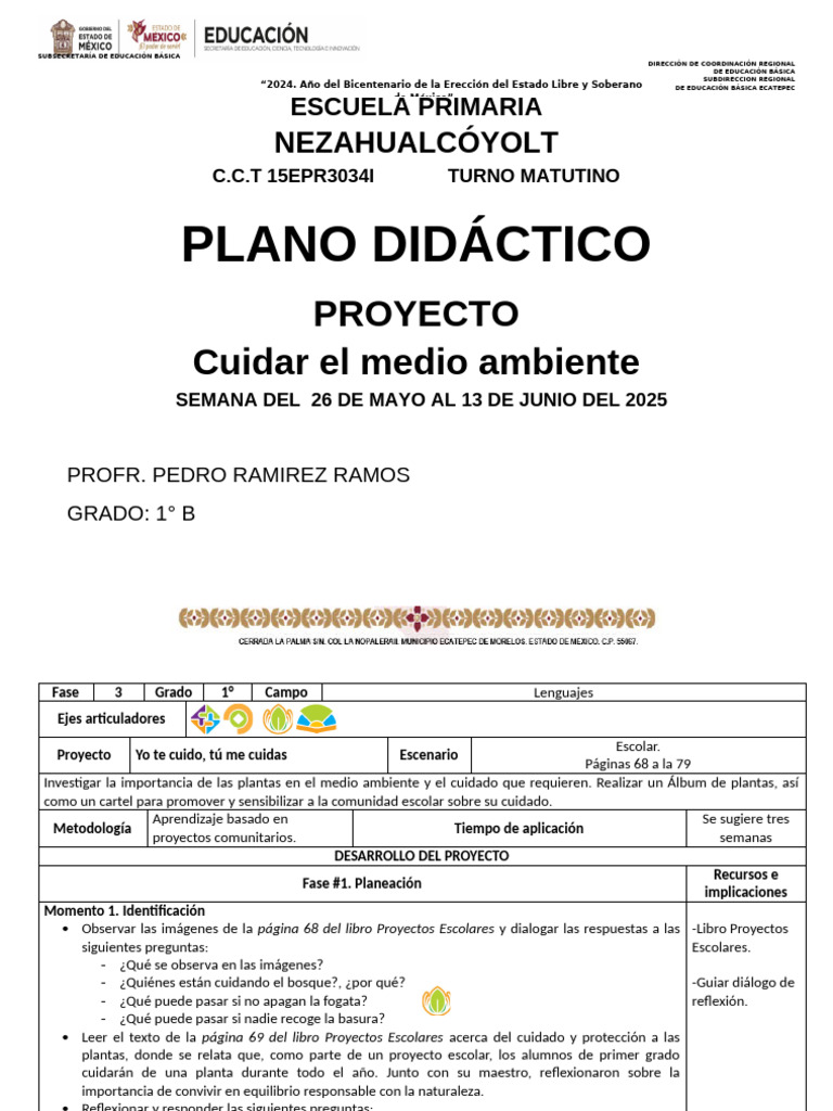 Proyecto Escolar: Cuidado del Medio Ambiente | PDF | Educación primaria