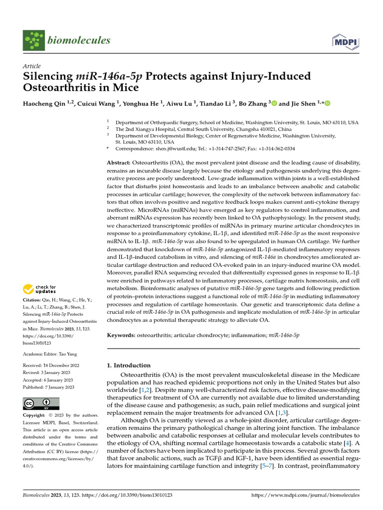 Silencing miR-146a-5p in Osteoarthritis | PDF | Micro Rna | Gene Expression