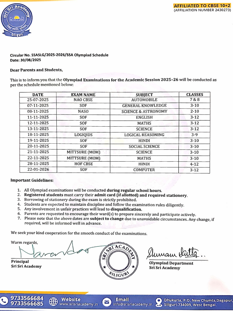 Circular - Ssa Olympiad 2025 | PDF