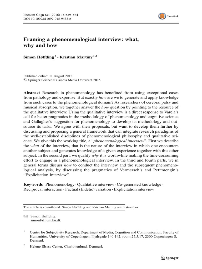 Framing A Phenomenological Interview What, Why and How | PDF ...