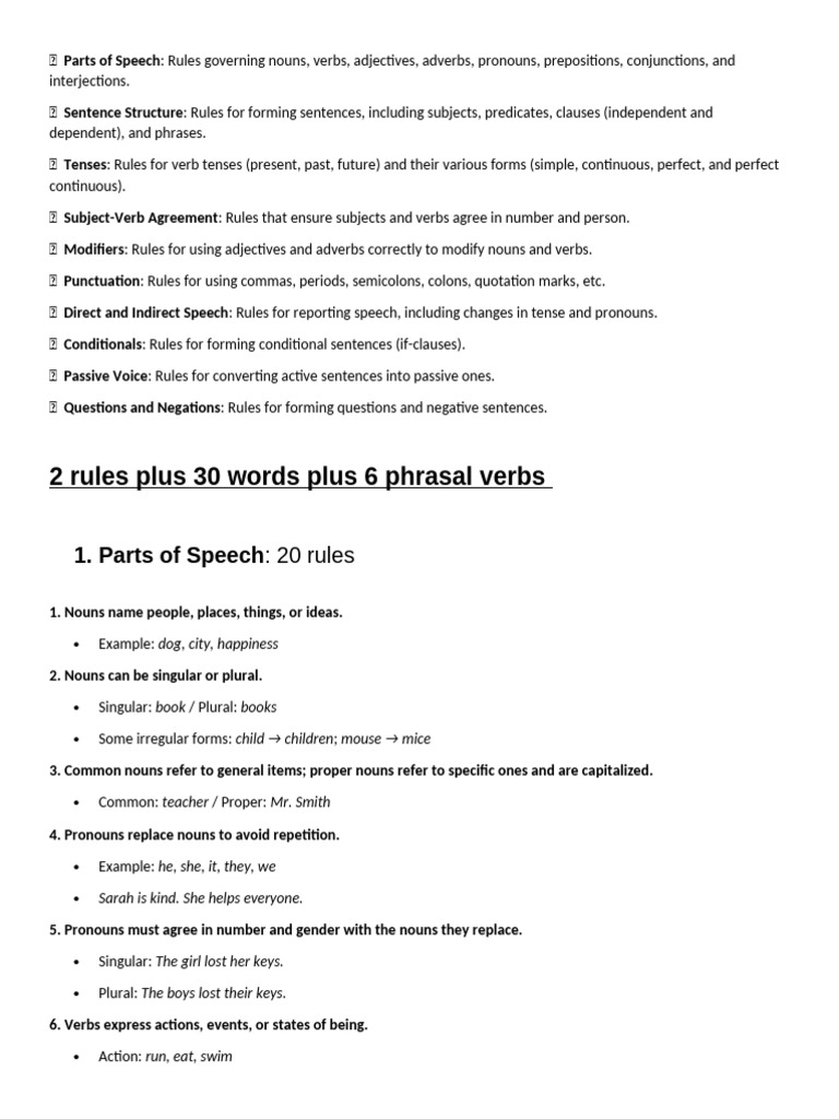 Grammar Rules and Sentence Structure Guide | PDF | Verb | Adjective