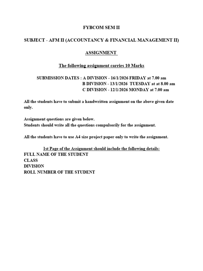 AFM II Assignment Guidelines for FYBCOM | PDF | Expense | Taxes