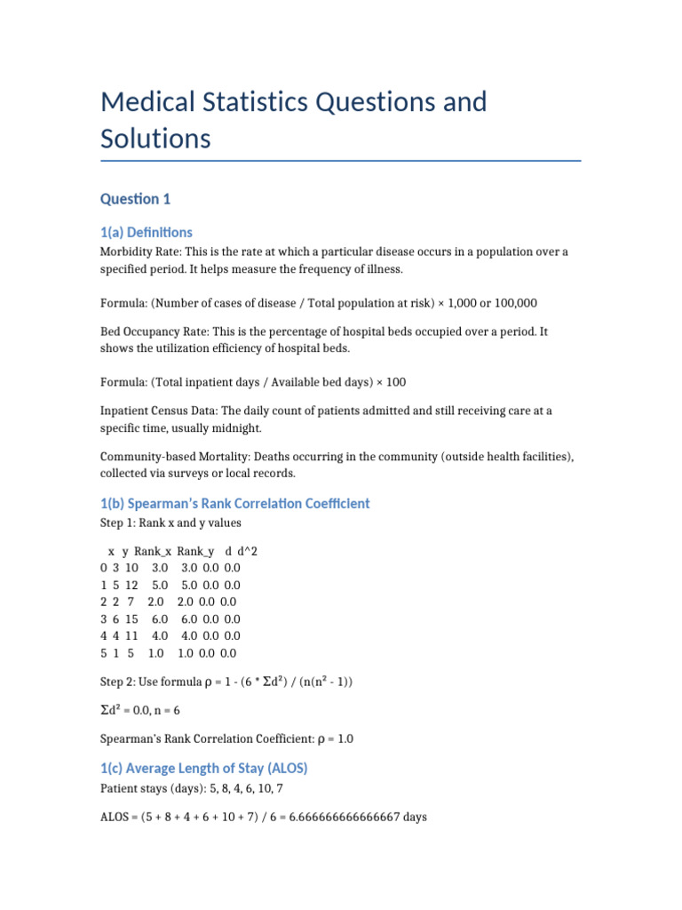 Medical Statistics Questions & Solutions | PDF | P Value | Type I And ...