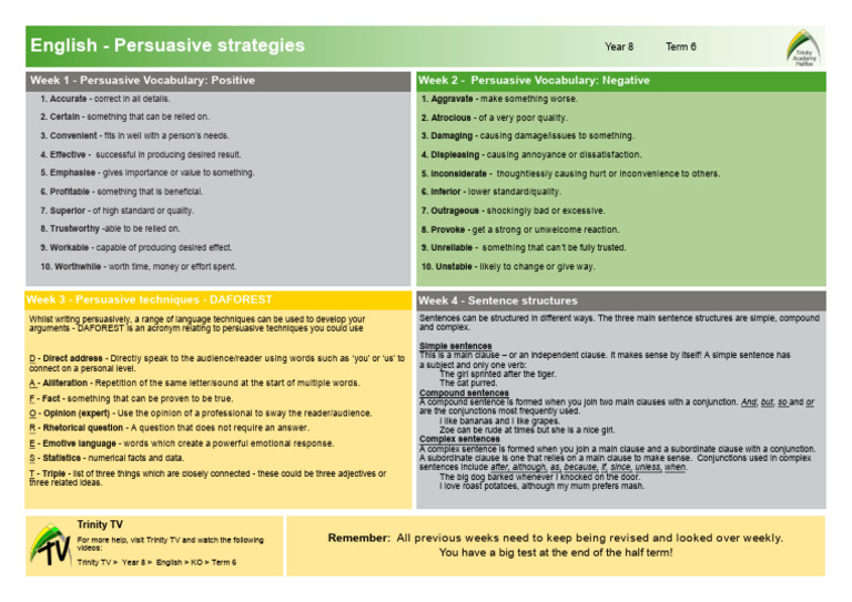 Persuasive Vocabulary and Techniques Guide | PDF | Sentence ...