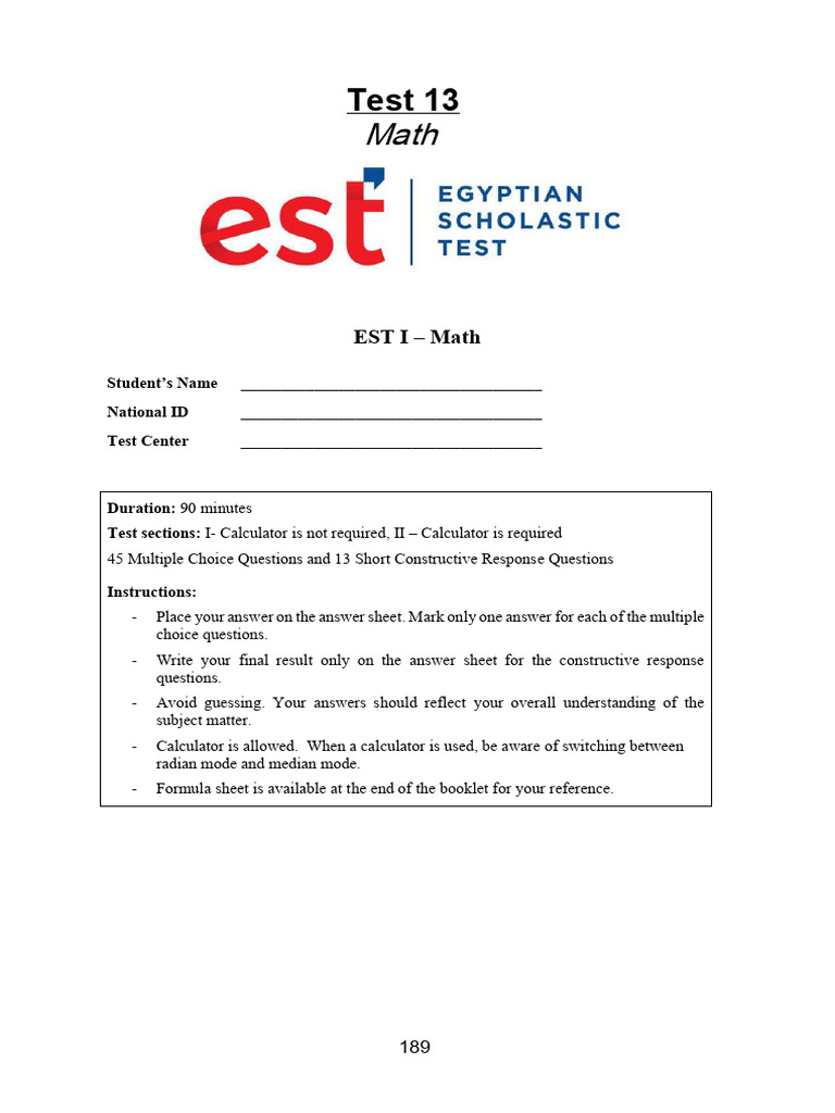 Math Test Instructions and Format | PDF