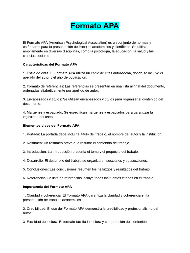 Guía del Formato APA para trabajos académicos | PDF