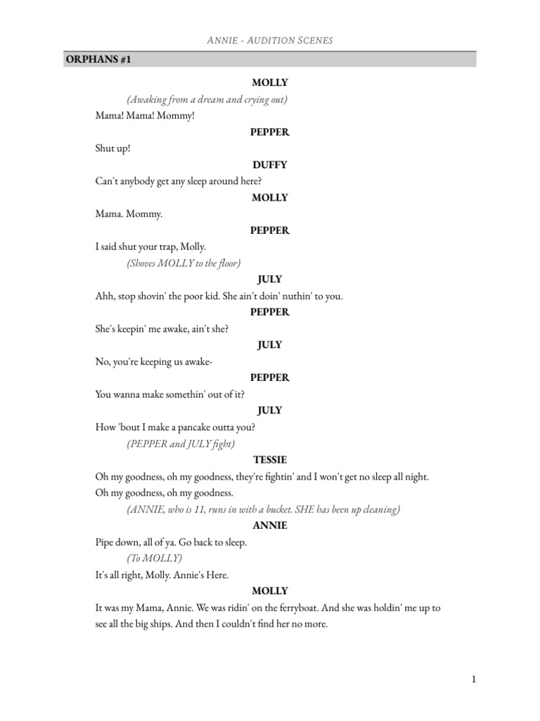 Annie Audition Scenes Script Excerpts | PDF | Annie (Musical)